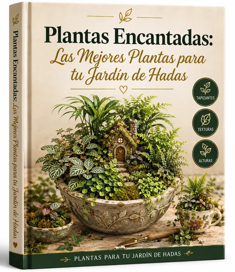 Portada de Plantas Encantadas: Las Mejores Plantas para tu Jardín de Hadas, con maceta llena de follaje variado